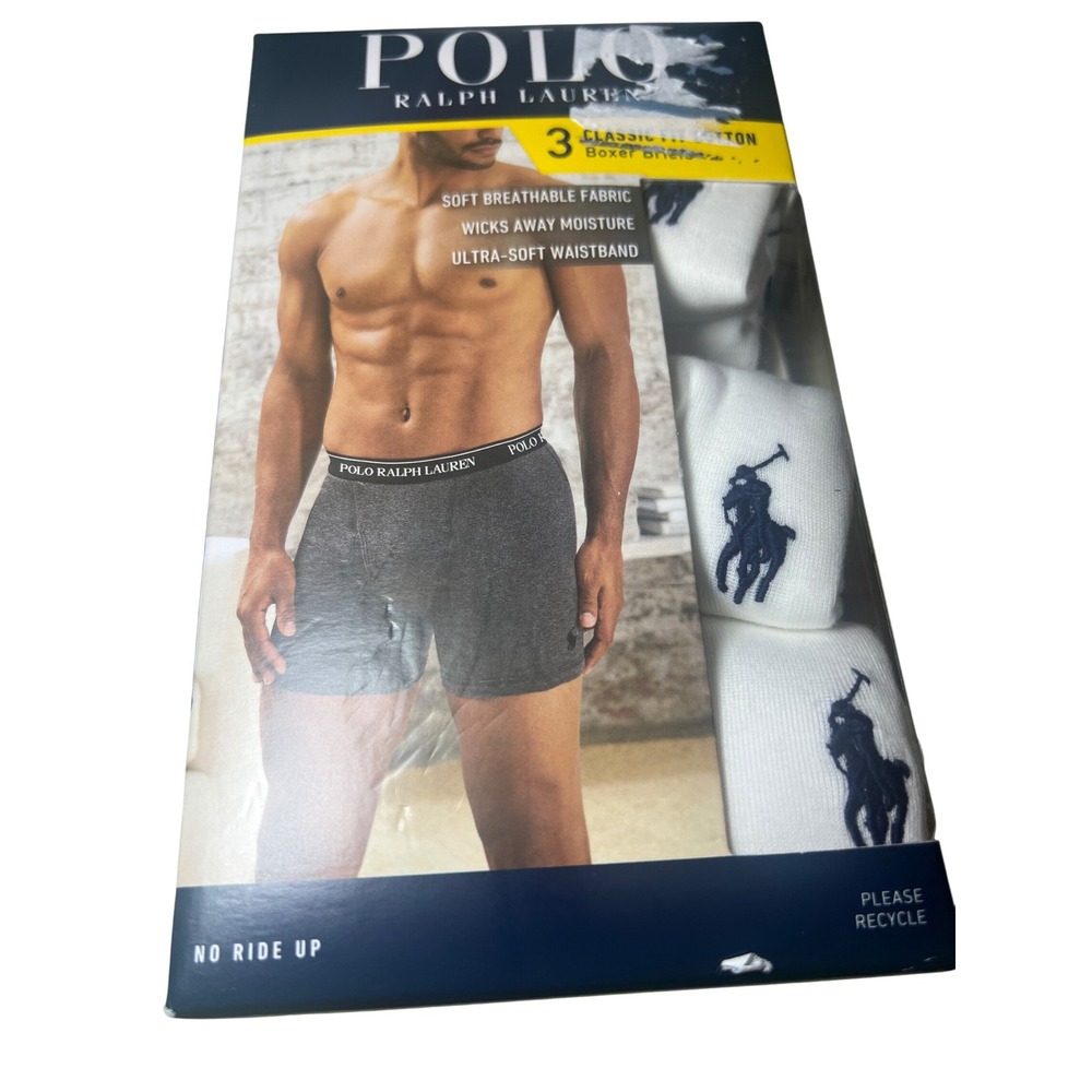 Polo Ralph Lauren Men's Classic Fit Cotton‎ Boxer Briefs 3 Pack White Size S